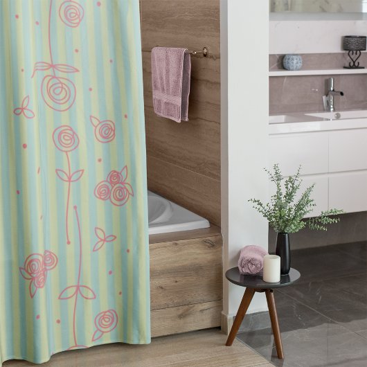 Handgezogene Rose und Streifen Duschvorhang