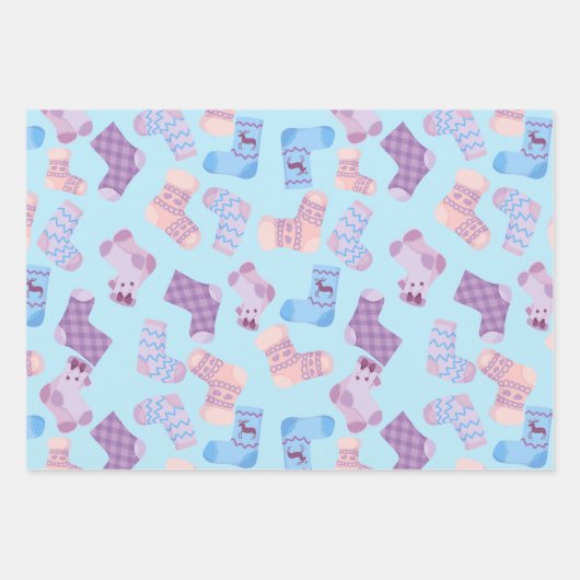 Handgezogene Socken gepolstertes Muster blau Geschenkpapier Set (Vorderseite 2)