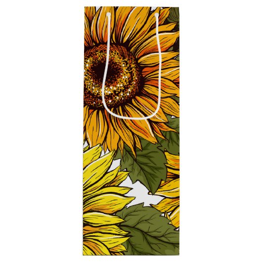 Handgezogene Sonnenblume Geschenktüte Für Weinflaschen (Vorderseite)