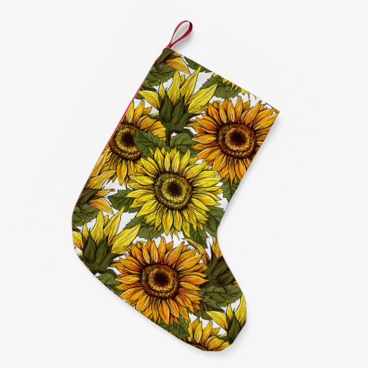 Handgezogene Sonnenblume Kleiner Weihnachtsstrumpf (Vorderansicht (hängend))