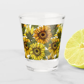 Handgezogene Sonnenblume Schnapsglas