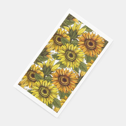 Handgezogene Sonnenblume Serviette (Ecke)