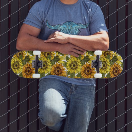 Handgezogene Sonnenblume Skateboard (Außenbereich 3)
