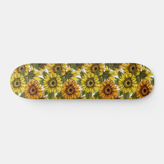 Handgezogene Sonnenblume Skateboard (Horizontal)