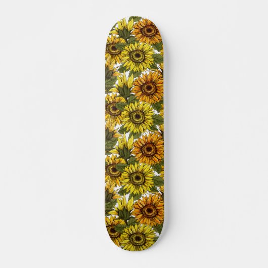 Handgezogene Sonnenblume Skateboard (Vorne)