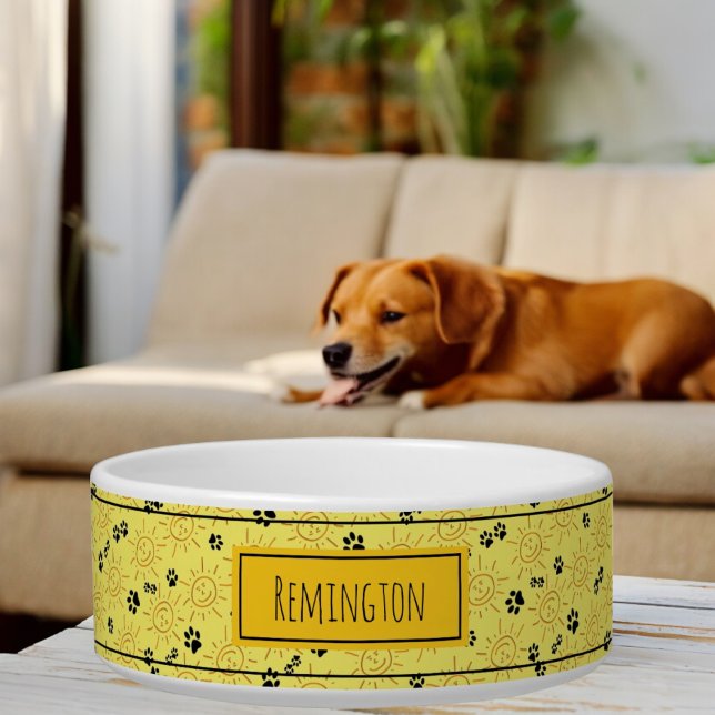 Handgezogene Sonnenscheinpasten mit Hausname Napf (front template name pet bowl)