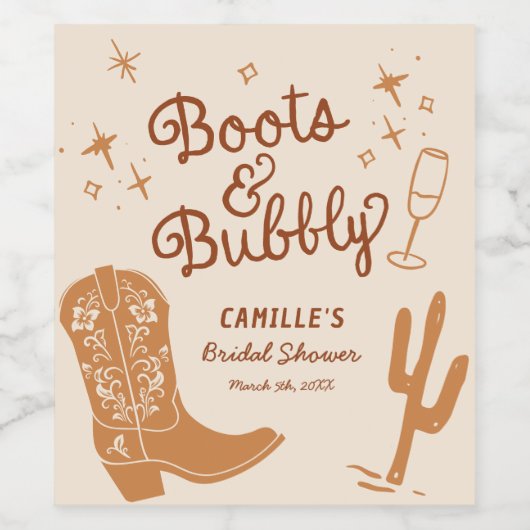 Handgezogene Stiefel und Bubbly-Brautparty Weinetikett (Einzelnes Label)
