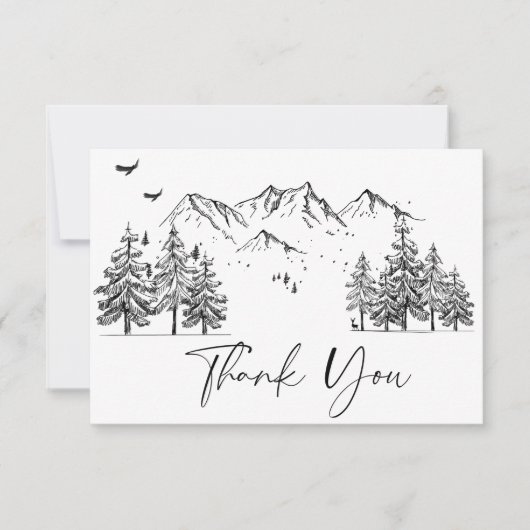 Handgezogene Waldhochzeit Dankeskarte (Vorderseite)