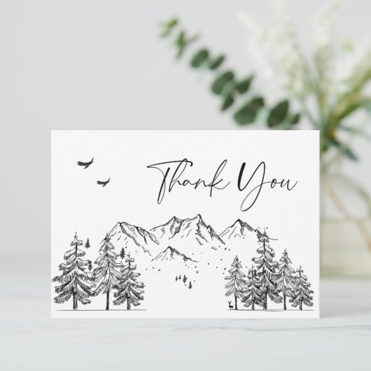 Handgezogene Waldhochzeit Dankeskarte (Stehend Vorderseite)