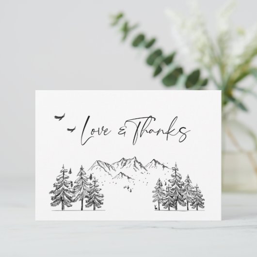 Handgezogene Waldhochzeit Dankeskarte (Stehend Vorderseite)