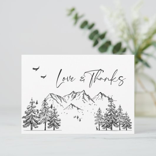 Handgezogene Waldhochzeit Dankeskarte (Stehend Vorderseite)