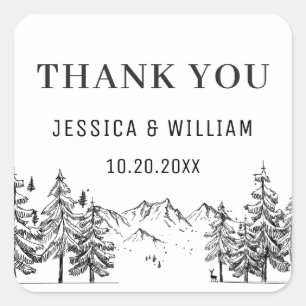 Handgezogene Waldhochzeit Quadratischer Aufkleber