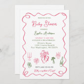 Handgezogene Whimsical-Baby-Dusche Einladung (Vorne/Hinten)
