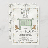 Handgezogene Whimsical Crib Baby Dusche Einladung (Vorne/Hinten)