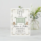 Handgezogene Whimsical Crib Baby Dusche Einladung (Stehend Vorderseite)