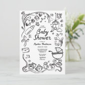 Handgezogene Whimsikbücher für Baby, Babydusche Einladung (Stehend Vorderseite)