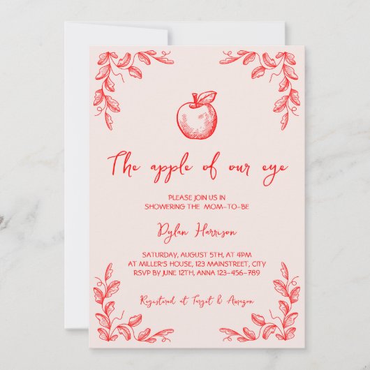 Handgezogener Apfel unserer Babydusche im Augenfal Einladung (Vorderseite)