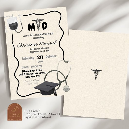 Handgezogener Arzt-Abschluss Einladung