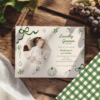 Handgezogener Bauernhof 1. Geburtstag Foto Einladung