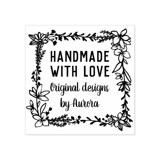 Handgezogener Blumenplatz mit Liebe Gummistempel (Prägung)