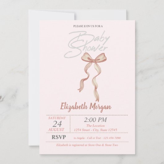 Handgezogener Bow Dotter Dusche Einladung (Vorderseite)