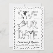 Handgezogener Bow Ring & Wine Whimsical Foto Hochz Save The Date (Vorderseite)