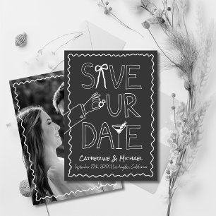 Handgezogener Bow Ring & Wine Whimsical Foto Hochz Save The Date