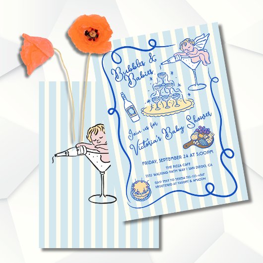 Handgezogener Champagner Baby Dusche Einladung