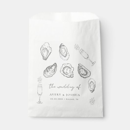 Handgezogener Champagner und Austern Gastgeschenk Geschenktütchen (Vorderseite)