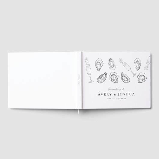 Handgezogener Champagner und Austern RoastWedding Gästebuch (Voll)