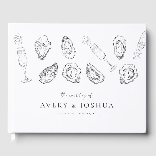 Handgezogener Champagner und Austern RoastWedding Gästebuch (Vorderseite)
