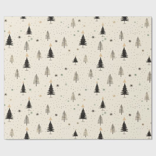 Handgezogener Creme Pine Tree Geschenkpapier (Flach)