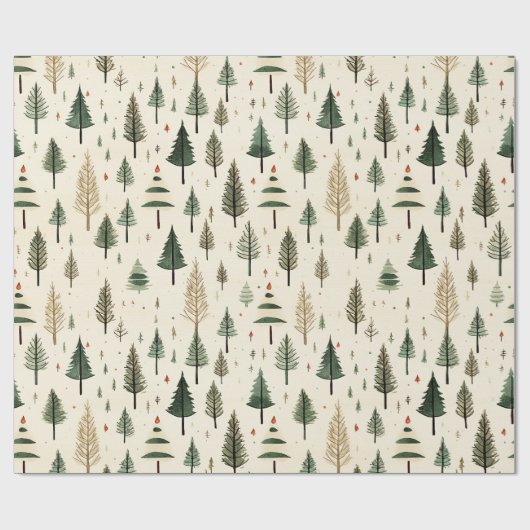 Handgezogener Creme Pine Tree Geschenkpapier (Flach)
