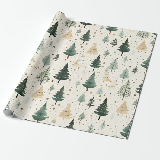 Handgezogener Creme Pine Tree Geschenkpapier (Ungerollt)