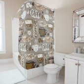 Handgezogener Doodkaffeemuster Hintergrund Duschvorhang (Beispiel)