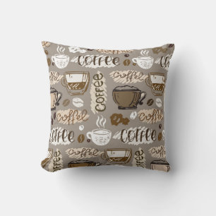 Handgezogener Doodkaffeemuster Hintergrund Kissen