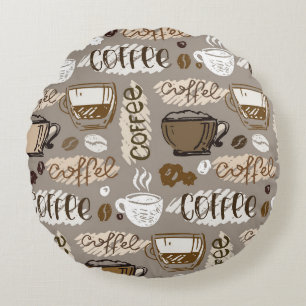 Handgezogener Doodkaffeemuster Hintergrund Rundes Kissen