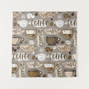 Handgezogener Doodkaffeemuster Hintergrund Wandteppich