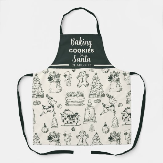 Handgezogener Doodle Backkocher für den Weihnachts Schürze (Vorderseite)