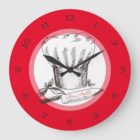 Handgezogener Doodle-Koch mit Küchenuhr Große Wanduhr (Vorderseite)