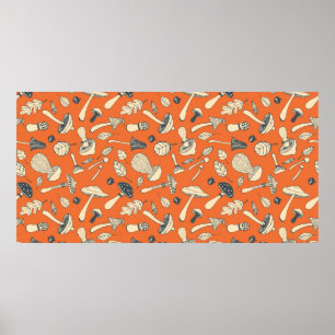 Handgezogener Doodle-Pilz Vintag nahtloses Pattern Poster
