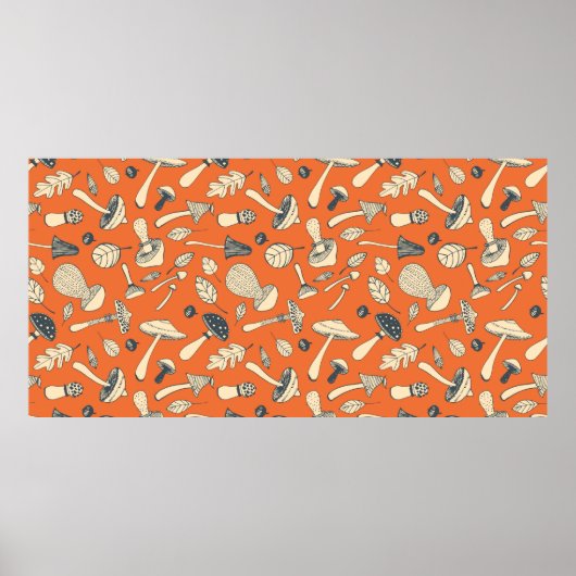 Handgezogener Doodle-Pilz Vintag nahtloses Pattern Poster (Vorne)