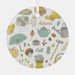 Handgezogener Fall: Vintages, farbiges Set Ornament Aus Glas