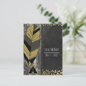 Handgezogener Federbein und Tepee Gold Schwarz Ret Ankündigungspostkarte (Stehend Vorderseite)