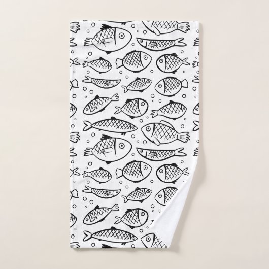 Handgezogener Fisch und Blasen Schwarz-Weiß-ID489 Badhandtuch Set (Handtuch)