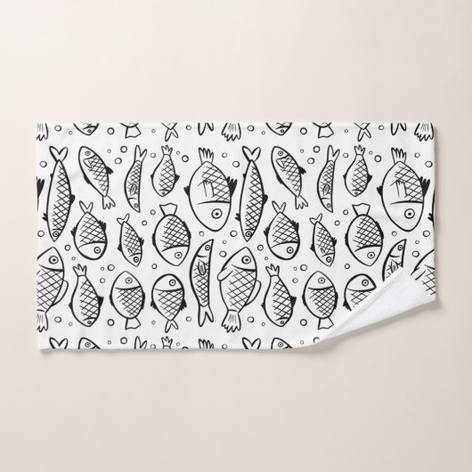 Handgezogener Fisch und Blasen Schwarz-Weiß-ID489 Badhandtuch Set (Handtuch)