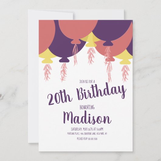 Handgezogener Floatballon jedes Alter Einladung (Vorderseite)