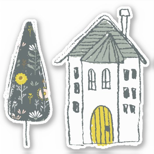 Handgezogener, gelber Tore grüner Kiefer Aufkleber (Vorderseite)