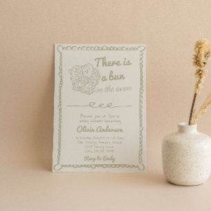 Handgezogener, grüner Bun in der Ovene-Babydusche Einladung