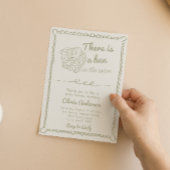 Handgezogener, grüner Bun in der Ovene-Babydusche Einladung